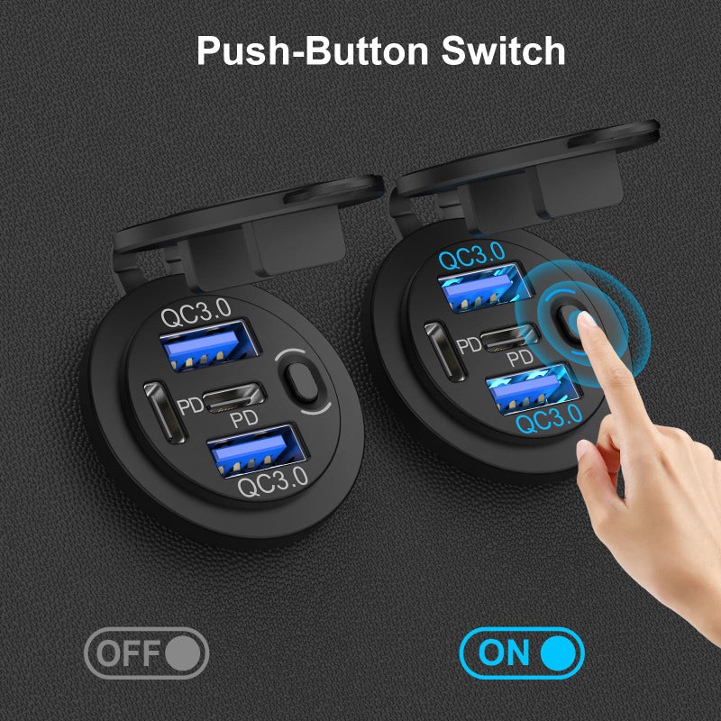 Hapytrip 2 Pack 12V USB Outlet 4 Port Car Charger, 78W Super Fast Dual PD3.0 & QC3.0 Multiple USB Port for Car, USB C Cigarette Lighter Replacement 12 Volt Socket Waterproof for Marine Boat Motorcycle RV Golf - Image 5