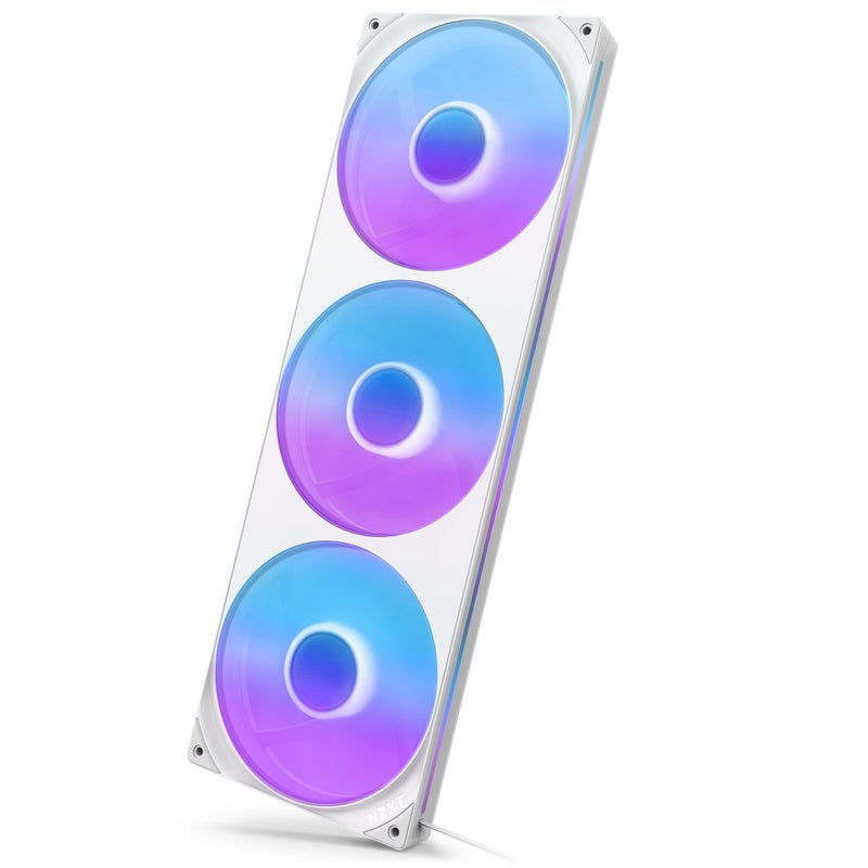 NZXT F420 RGB Core - 420mm Single-Frame Fan Unit with 3 x 140mm RGB Fans - Speed & Lighting Control - High Static Pressure & Airflow - Fluid Dynamic Bearings - 8 aRGB LEDs Per Fan - White - Image 4