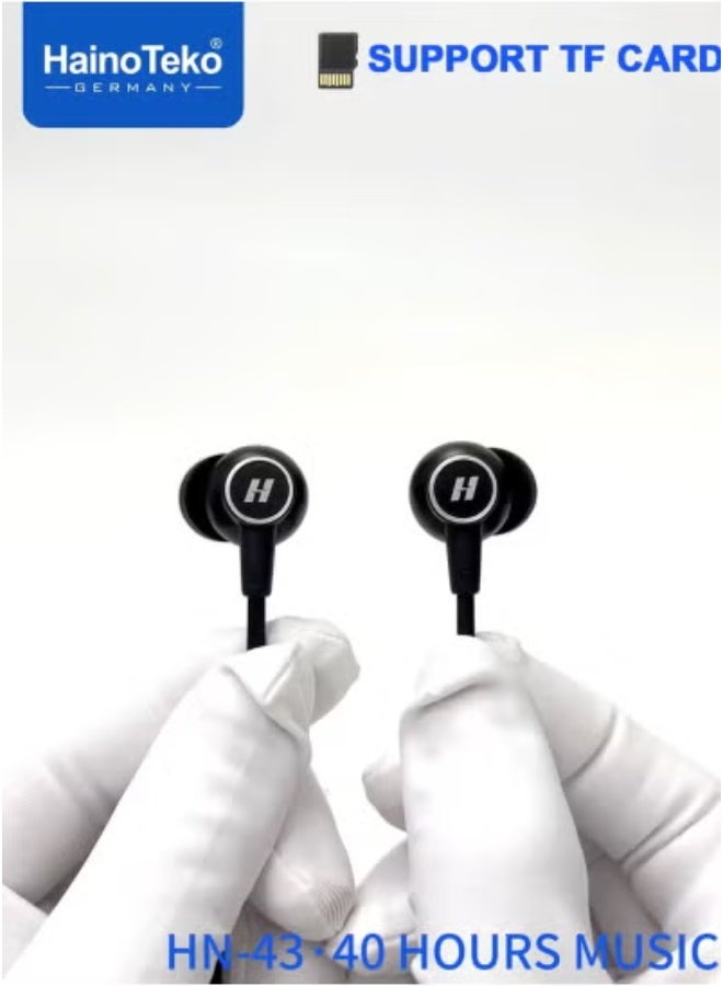 HainoTeko HN-43 Wireless Neckband Earphones with 40-Hour Playtime | Bluetooth Neckband Headset with TF Card Slot | Deep Bass Stereo Sound | Lightweight In-Ear Earphones with Mic | Magnetic Earbuds | Sweat-Resistant Sports Design | Black | Long Battery Life - Image 4