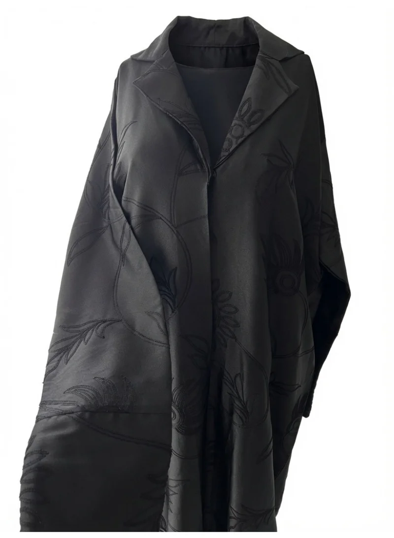 أمناد إنترناشونال عباية نسائية من ندا مطرزة، تصميم زهري، أسود، مقاسات 52-60 بوصة