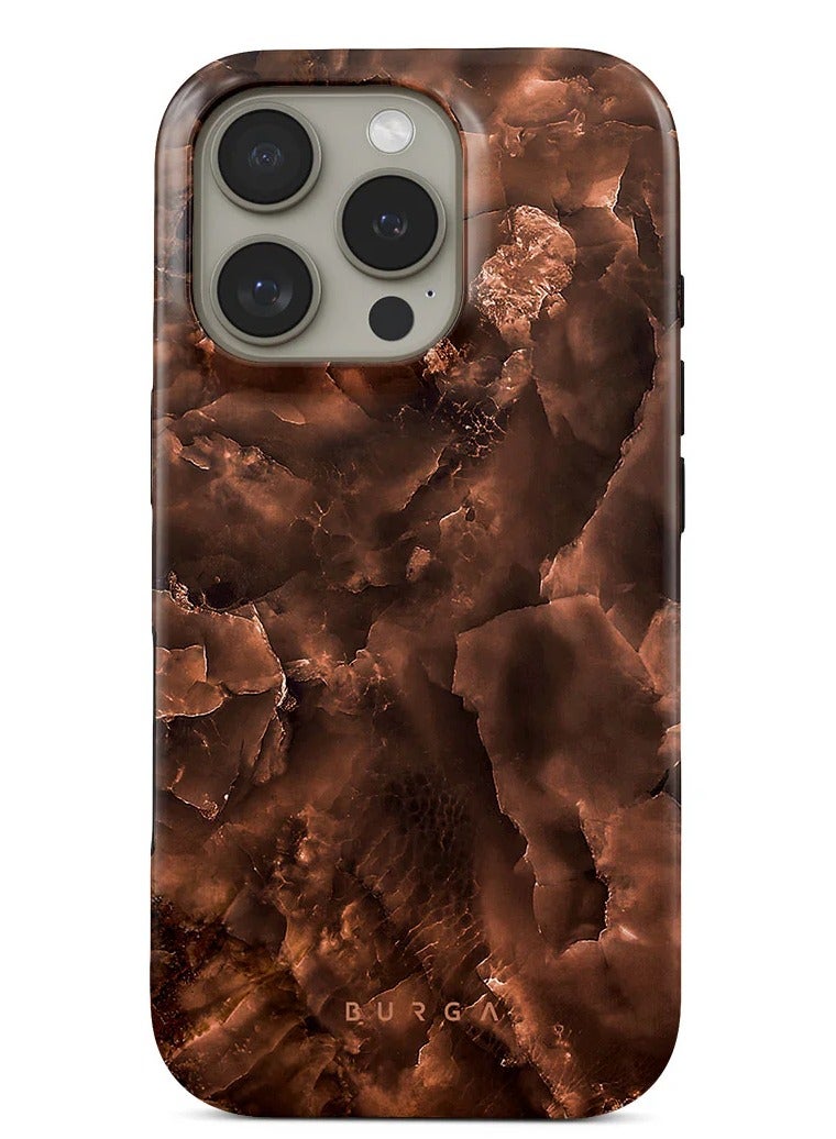 بورجا جراب آيفون  برو، قطعتين، قشرة صلبة + داخل ، امتصاص الصدمات، وصول كامل للمنافذ، حواف مرتفعة لحماية الشاشة والكاميرا، طباعة عالية الجودة لا تتلاشى، كستنائي محمص - Image 1