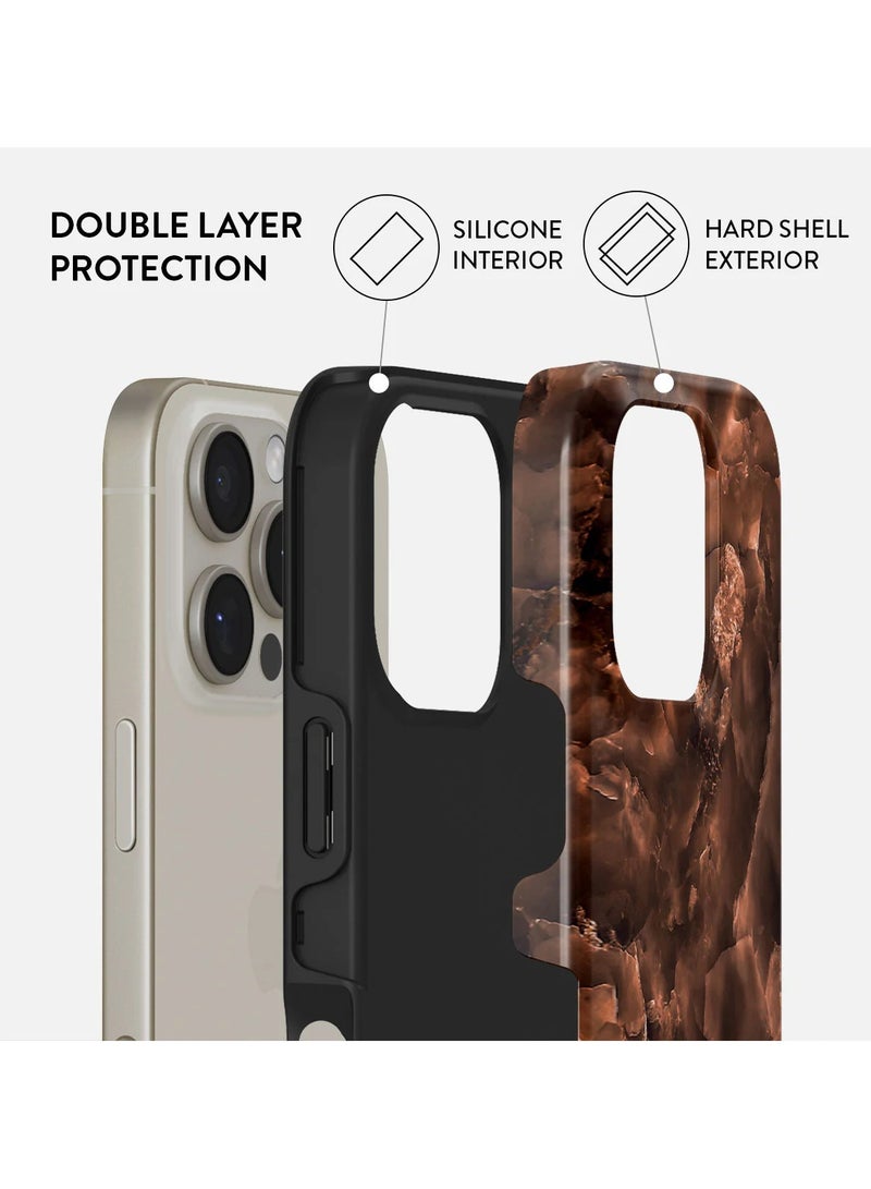 بورجا جراب آيفون  برو، قطعتين، قشرة صلبة + داخل ، امتصاص الصدمات، وصول كامل للمنافذ، حواف مرتفعة لحماية الشاشة والكاميرا، طباعة عالية الجودة لا تتلاشى، كستنائي محمص - Image 2