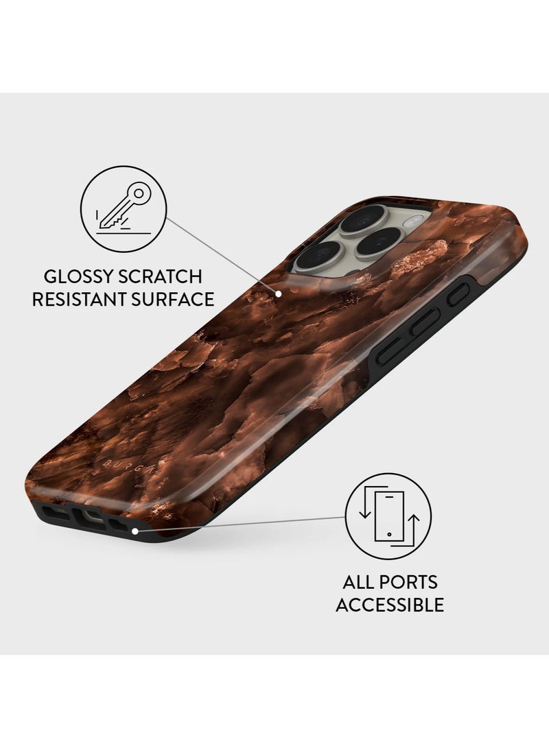 بورجا جراب آيفون  برو، قطعتين، قشرة صلبة + داخل ، امتصاص الصدمات، وصول كامل للمنافذ، حواف مرتفعة لحماية الشاشة والكاميرا، طباعة عالية الجودة لا تتلاشى، كستنائي محمص - Image 3