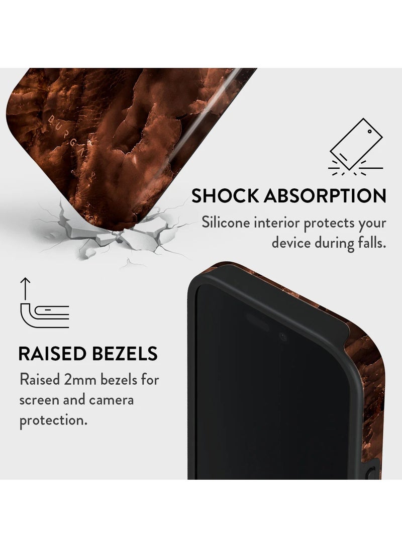 بورجا جراب آيفون  برو، قطعتين، قشرة صلبة + داخل ، امتصاص الصدمات، وصول كامل للمنافذ، حواف مرتفعة لحماية الشاشة والكاميرا، طباعة عالية الجودة لا تتلاشى، كستنائي محمص - Image 4