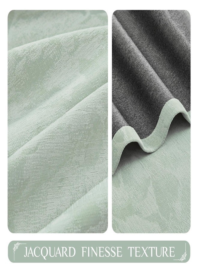 Beauoop Green Floral Jacquard Blackout Curtains 84 Inches Long 2 Panels for Bedroom Living Room Chenille Flower Room Darkening Thermal Insulated Soundproof Rod Pocket Back Tab Window Drapes 52x84 - Image 3