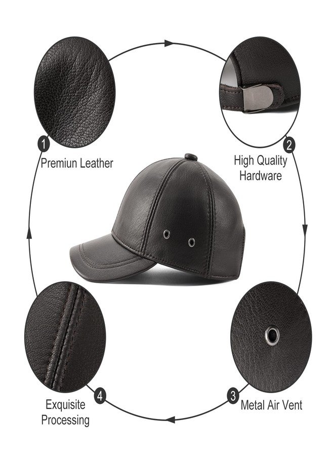FEINION Men's Leather Hat Adjustable Genuine Leather Baseball Cap, Dark Brown, One size - Image 2
