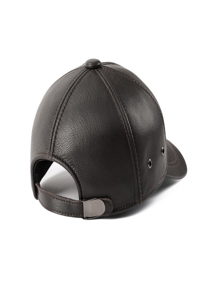 FEINION Men's Leather Hat Adjustable Genuine Leather Baseball Cap, Dark Brown, One size - Image 5