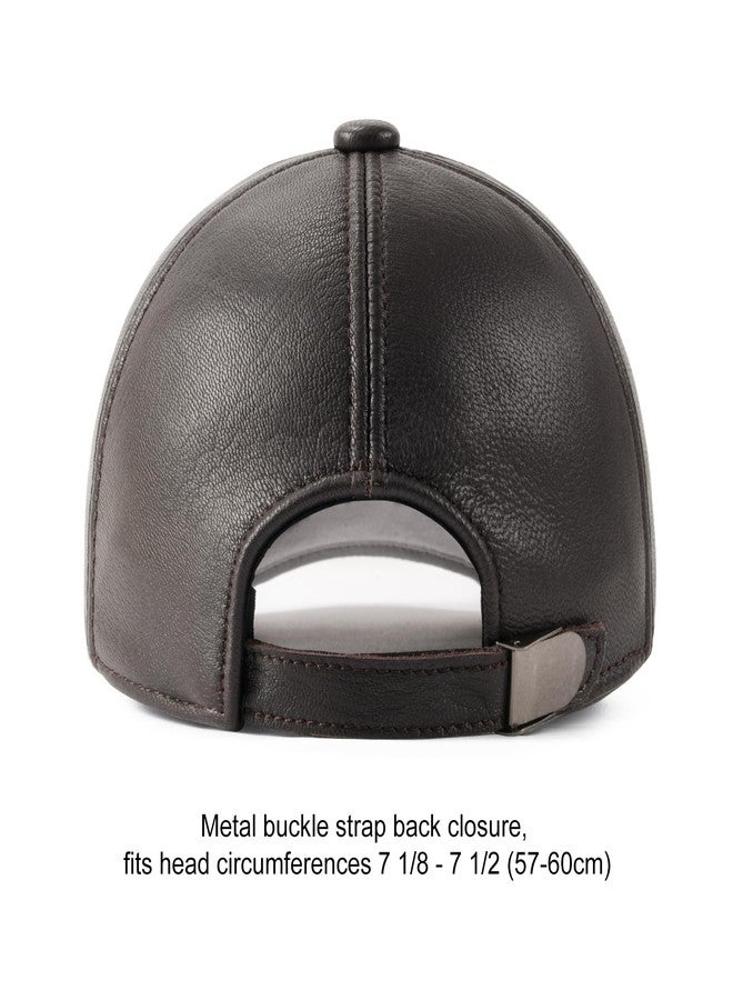 FEINION Men's Leather Hat Adjustable Genuine Leather Baseball Cap, Dark Brown, One size - Image 3