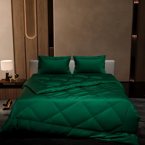 Stoa Paris 300 Tc Satin Comforter Set Double Bed with Satin Bedsheet & Pillow Covers, Complete Bedding Set, Ideal Gifts for Couples, Bedroom Home Furnishing, Date Night Collection - Emerald Green - Image 2