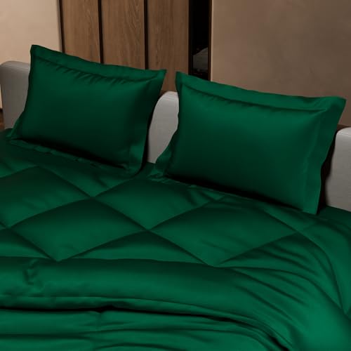 Stoa Paris 300 Tc Satin Comforter Set Double Bed with Satin Bedsheet & Pillow Covers, Complete Bedding Set, Ideal Gifts for Couples, Bedroom Home Furnishing, Date Night Collection - Emerald Green - Image 4