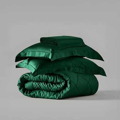 Stoa Paris 300 Tc Satin Comforter Set Double Bed with Satin Bedsheet & Pillow Covers, Complete Bedding Set, Ideal Gifts for Couples, Bedroom Home Furnishing, Date Night Collection - Emerald Green - Image 5