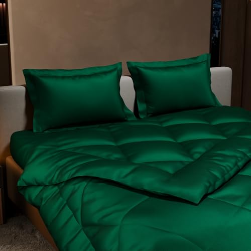 Stoa Paris 300 Tc Satin Comforter Set Double Bed with Satin Bedsheet & Pillow Covers, Complete Bedding Set, Ideal Gifts for Couples, Bedroom Home Furnishing, Date Night Collection - Emerald Green - Image 3