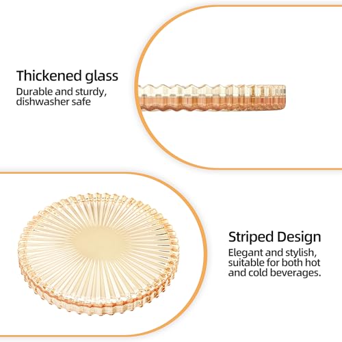 senhilear Amber Glass Coaster Set of 5,Round Glass Coaster,Suitable for Cafes, Dining Tables, Offices, Bars, Terraces (Amber) - Image 3