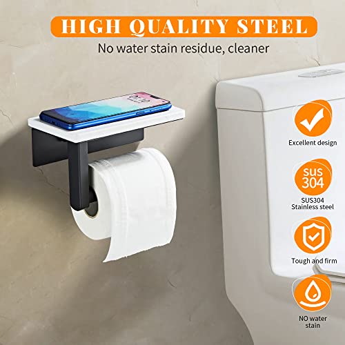BTHRMHW Matte Black Toilet Paper Holder with Shelf, 304 Stainless Steel Screw Wall Mounted, Marble Tissue Roll Holder with Storage - Image 4
