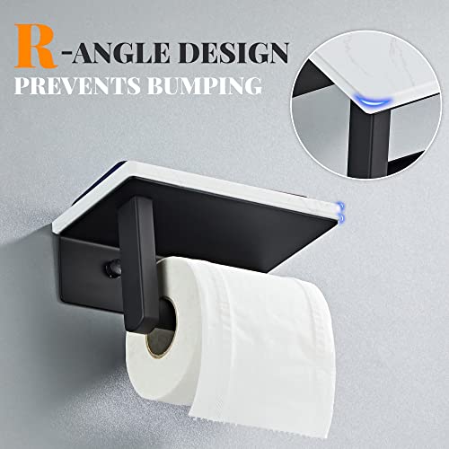 BTHRMHW Matte Black Toilet Paper Holder with Shelf, 304 Stainless Steel Screw Wall Mounted, Marble Tissue Roll Holder with Storage - Image 2
