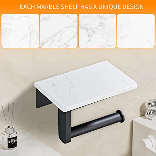 BTHRMHW Matte Black Toilet Paper Holder with Shelf, 304 Stainless Steel Screw Wall Mounted, Marble Tissue Roll Holder with Storage - Image 5