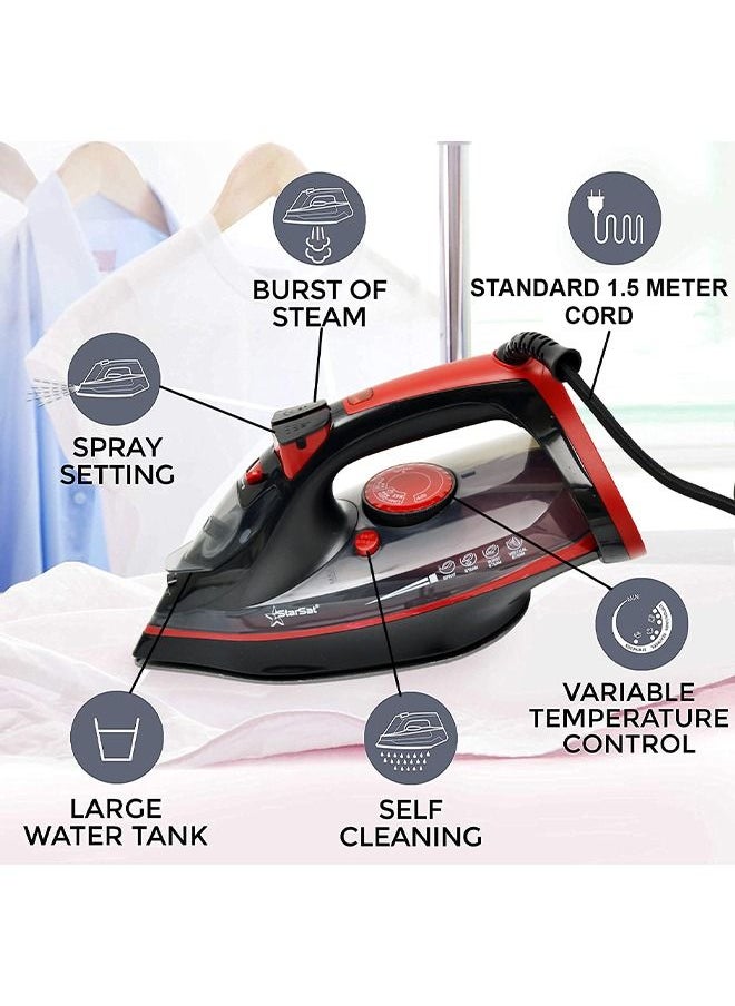 StarSat StarSat SS-IR850 Black, Red 2200W Self-Cleaning, Non-Stick, Spray, Steam, Brust Iron  - Image 4