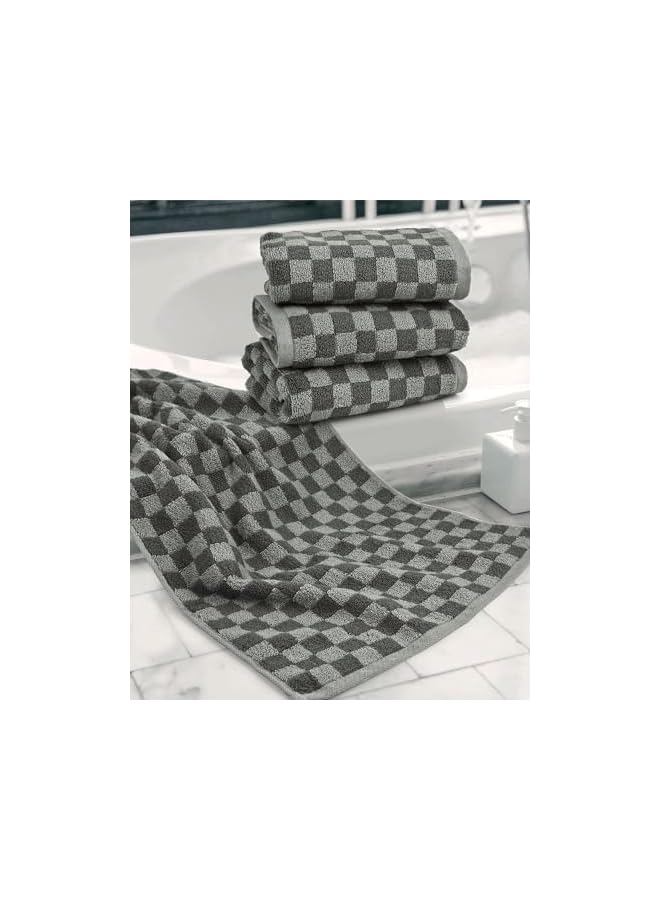 The Bros Grey Hand Towels for Bathroom Checkered, 4 Pack Super Soft Quick Drying Cute Hand Towel Set, for Men Women Kids - Image 5