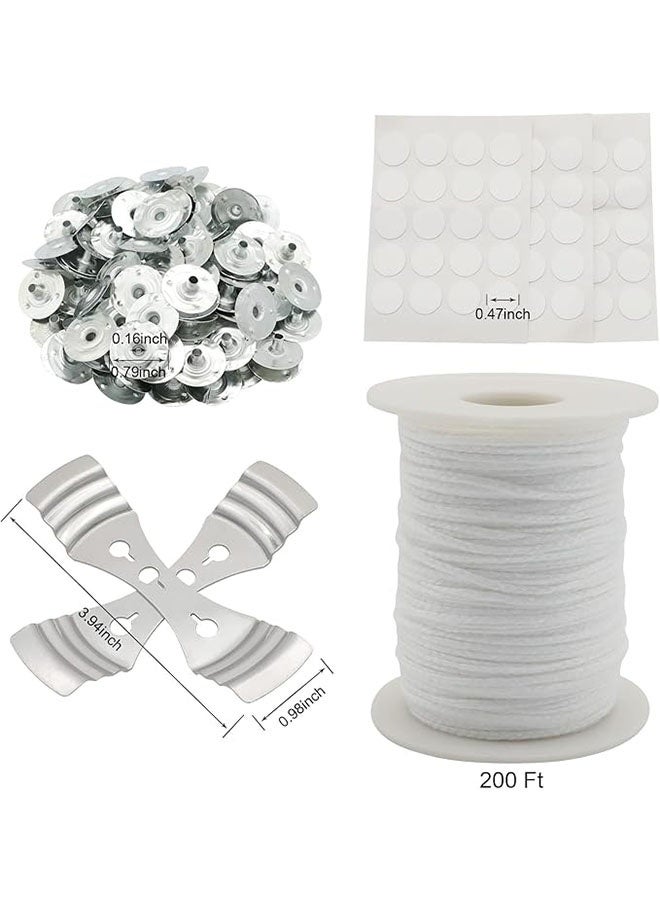 Happy D Candle wick rolls, 200 feet 24-layer braided wick spools, 2 metal candle wick holders, 100 metal fixing tags, 3 candle wick stickers for candle DIY craft making - Image 2