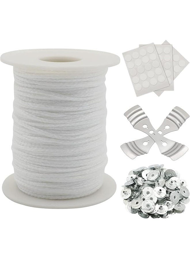 Happy D Candle wick rolls, 200 feet 24-layer braided wick spools, 2 metal candle wick holders, 100 metal fixing tags, 3 candle wick stickers for candle DIY craft making - Image 1