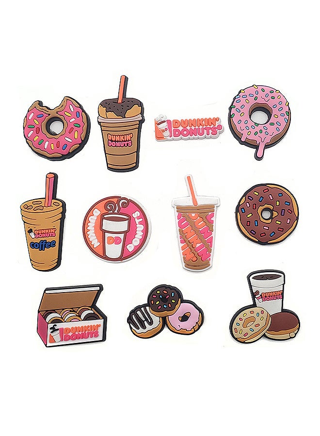 Dunkin Donuts Croc Charms Jibbitz Shoe Charms For Clog Sandal Bracelet Wristband Decoration PVC Trendy Food Charms Croc Accessories For Kids Boy Girl Adult Men Women Party Favor Gifts 11 PCS - Image 1