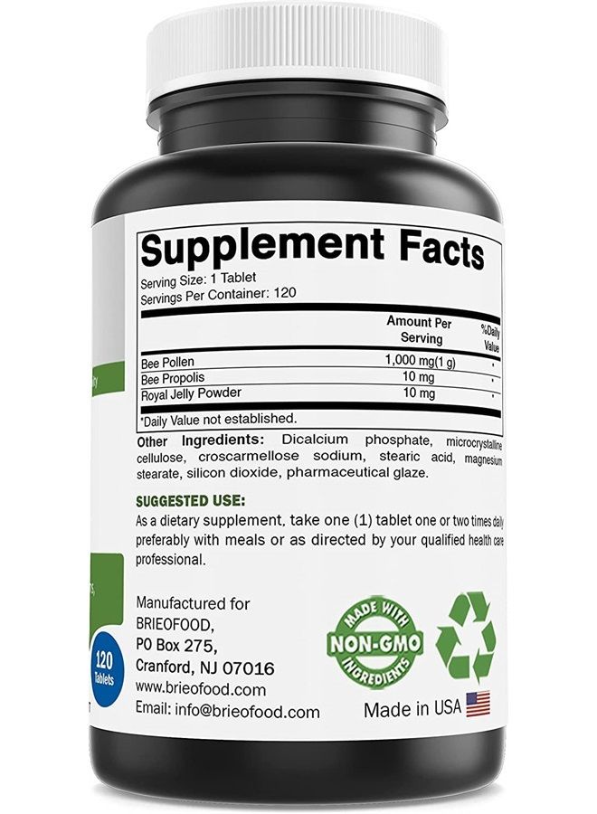 Brieofood Bee Pollen Complex 1000 mg 120 Tablets - Made with Bee Pollen, Bee Propolis, & Royal Jelly Powder - Image 2