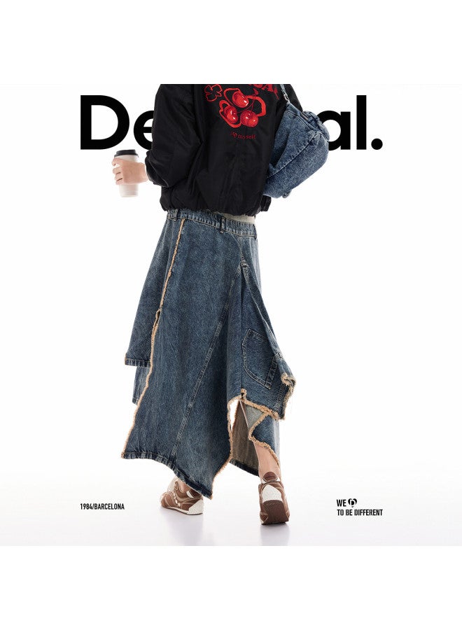 DESIGUAL تنورة مقسمة ذات حزام مزدوج بلونين بتصميم مفكك من رقع خريف/شتاء 2025 - Image 4