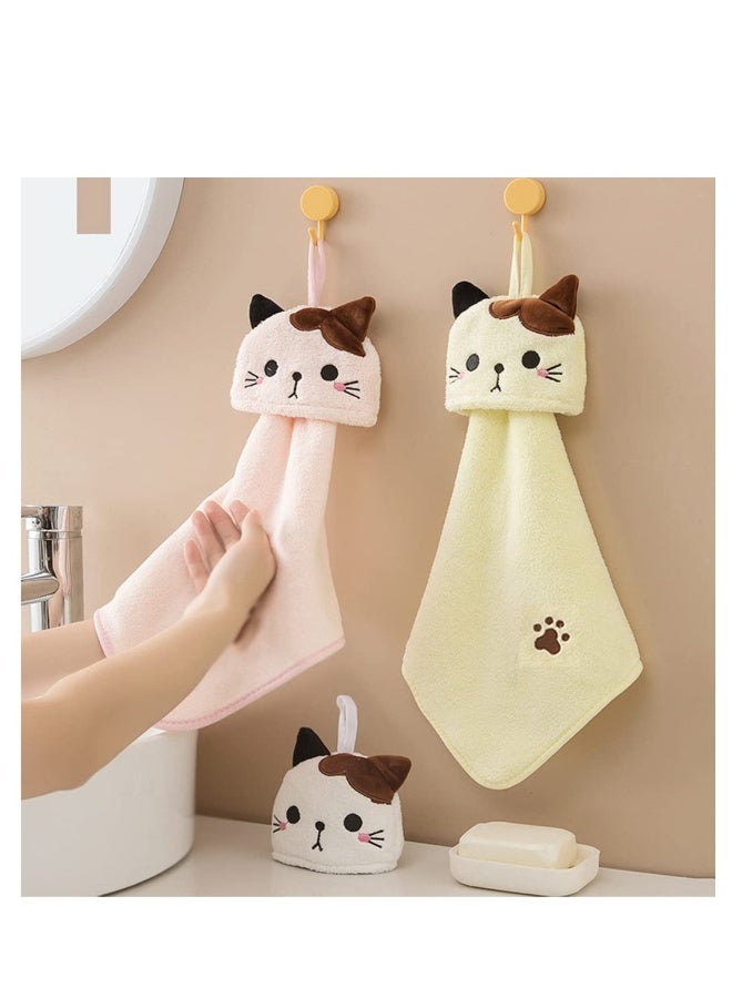 4 Pack Cute Hand Towels Bathroom Towels with Hanging Loop Children Hand Towel Animals Microfiber Coral Fleece Absorbent Hand Towel for Kitchen Bathroom Bedroom - Image 2