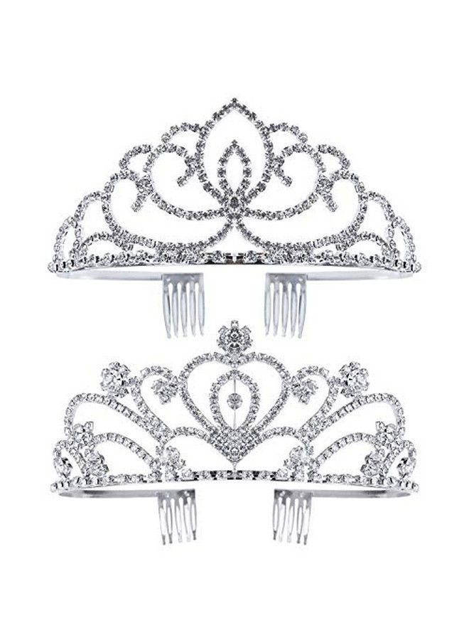 Exacoo Pack Of 2 Rhinestone Tiara Crown Exquisite Headband Comb Pin Wedding Bridal Birthday Tiaras - Image 3