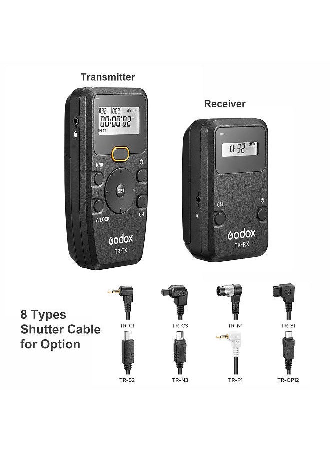 Godox TR Series 2.4G Wireless Timer Remote Control Camera Shutter Remote(Tramsmitter & Receiver) 6 Timer Settings 32 Channels 100M Control Distance