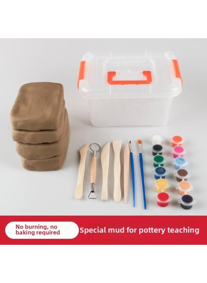 Generic - Unburned Clay Sculpture Clay Clay Unburned White Clay Ceramic Art Aesthetics DIY Clay Student D Machine Clay Tool-free-Color:Standard = Huang Tao 4 Pack 2000G + Oil Paper - Image 1
