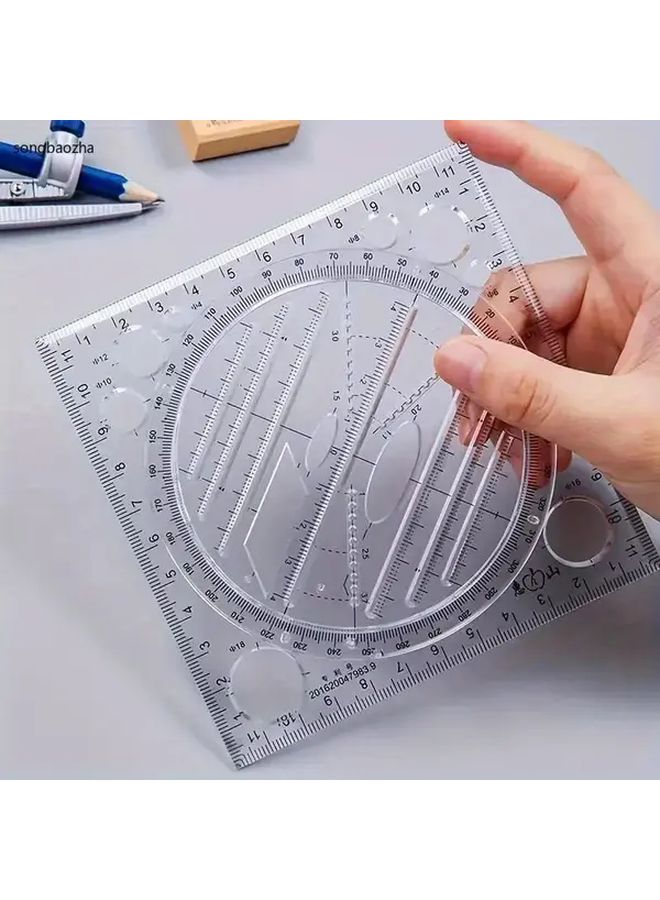 لوح رسم هندسي متعدد الاستخدامات دوار منقلة قابلة للدوران 360 درجة مسطرة فرجار منقلة زوايا قوالب دوائر 1 قطعة أسود - Image 1