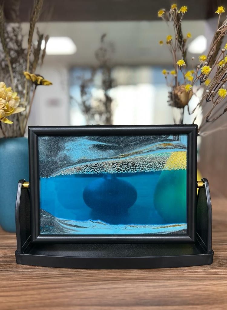 Tortox 3D Dynamic Moving Sand,Flowing Sand Painting 3D Hourglass，Rectangle Natural Landscape Glass Sand Frame，Flowing Sand Painting Desktop Home Office Decor | Blue Water - Image 1