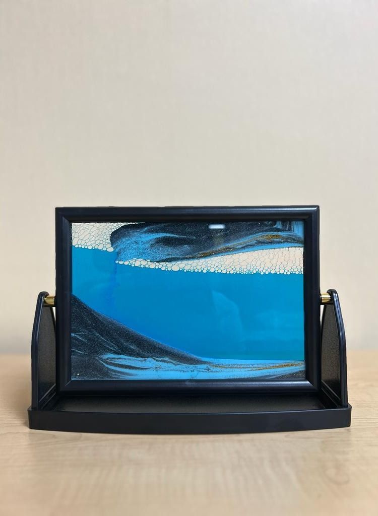 Tortox 3D Dynamic Moving Sand,Flowing Sand Painting 3D Hourglass，Rectangle Natural Landscape Glass Sand Frame，Flowing Sand Painting Desktop Home Office Decor | Blue Water - Image 2