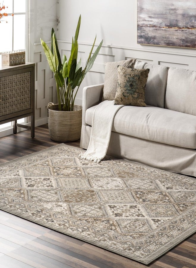 nuLOOM 2x3 Becca Traditional Tiled Area Rug, Taupe, Faded Transitional Design, Stain Resistant, For Bedroom, Dining Room, Living Room, Hallway, Office, Kitchen, Entryway - Image 1