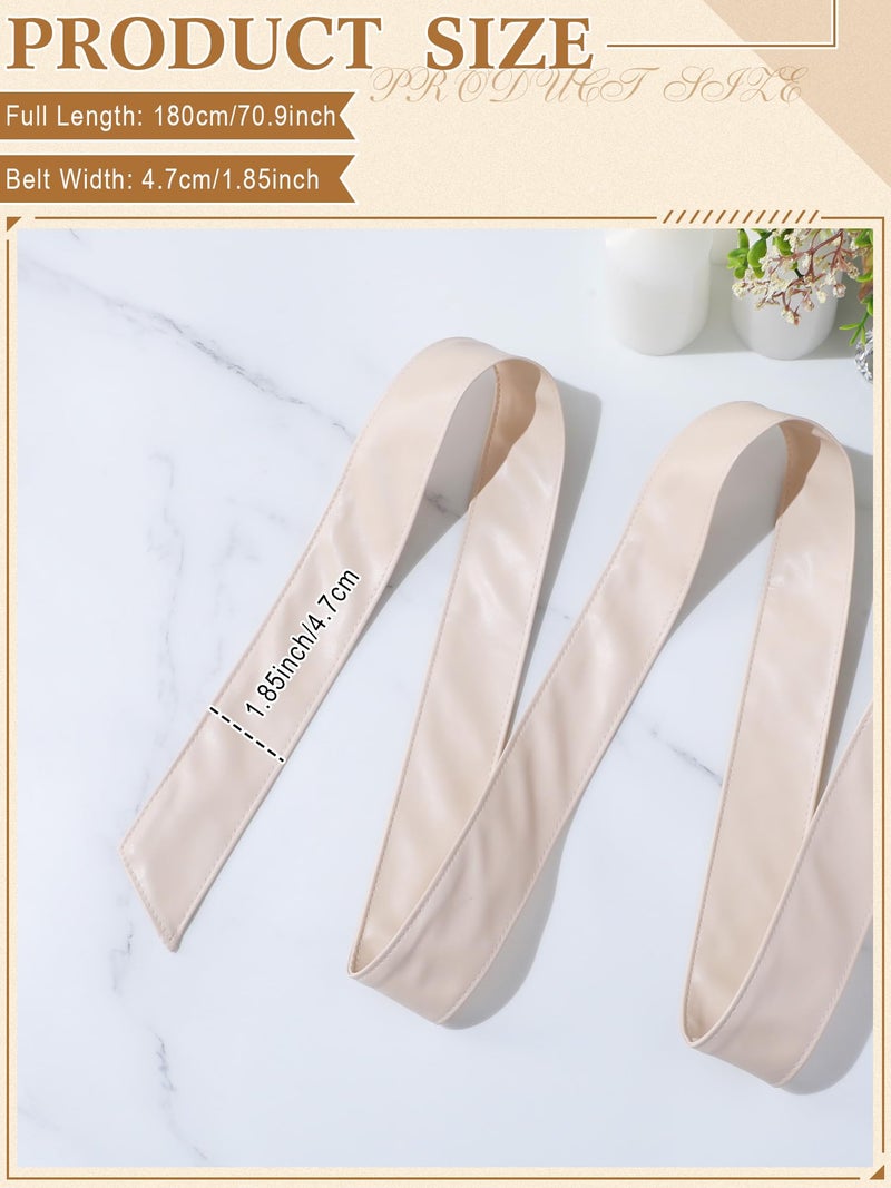 Glitopper Women Leather Wrap Belt Obi Waist Fashion Tie Belt PU Sash for Dress Coat 1.85 Wide(Beige) - Image 2