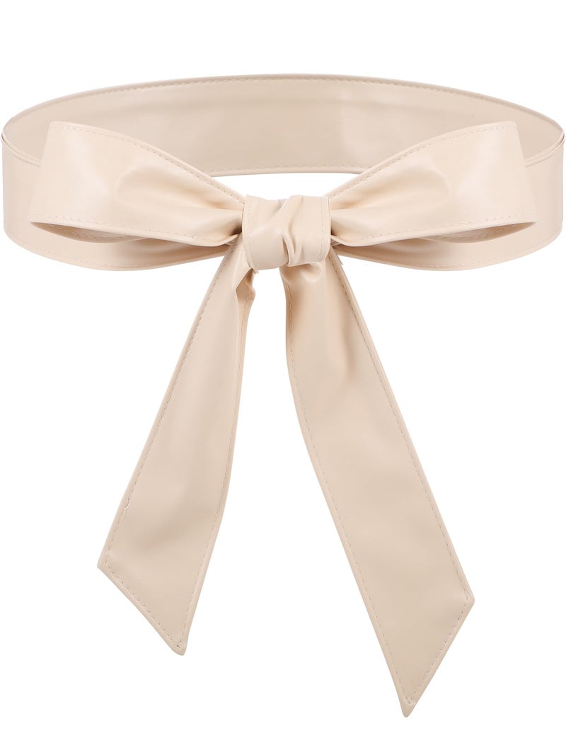 Glitopper Women Leather Wrap Belt Obi Waist Fashion Tie Belt PU Sash for Dress Coat 1.85 Wide(Beige) - Image 1