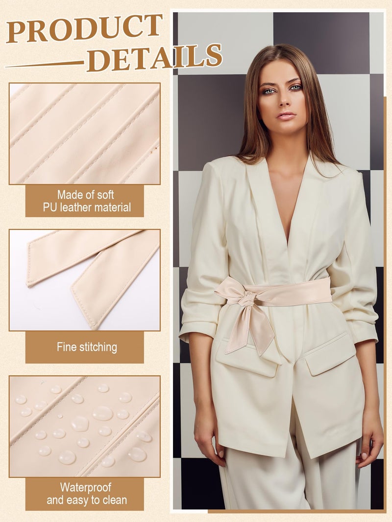Glitopper Women Leather Wrap Belt Obi Waist Fashion Tie Belt PU Sash for Dress Coat 1.85 Wide(Beige) - Image 3
