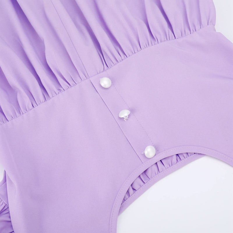 HEQU Regency Dresses for Women with Satin Sash Ruffle Empire Waist Dress Gown (L, Violet) - Image 5