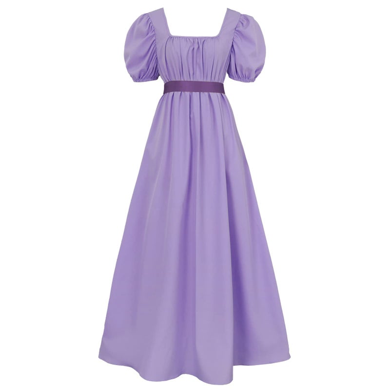 HEQU Regency Dresses for Women with Satin Sash Ruffle Empire Waist Dress Gown (L, Violet) - Image 1