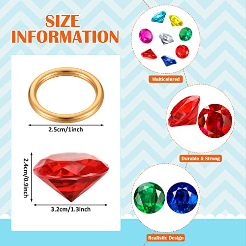 Chalyna 45 Pcs Acrylic Diamond Gem Jewelry Alloy Gold Round Ring Set Pirate Treasure Hunting Cake Decoration with Bag(Fresh Style) - Image 2