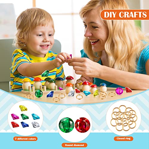 Chalyna 45 Pcs Acrylic Diamond Gem Jewelry Alloy Gold Round Ring Set Pirate Treasure Hunting Cake Decoration with Bag(Fresh Style) - Image 3