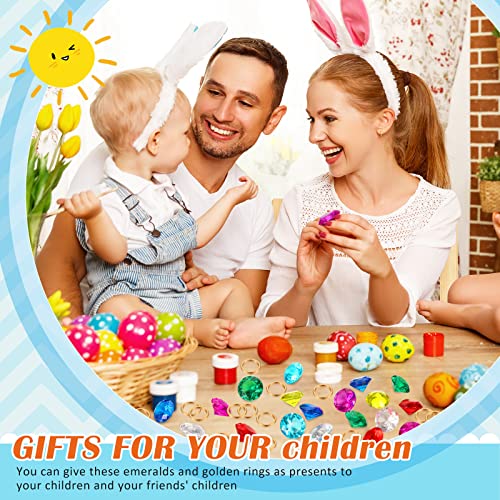 Chalyna 45 Pcs Acrylic Diamond Gem Jewelry Alloy Gold Round Ring Set Pirate Treasure Hunting Cake Decoration with Bag(Fresh Style) - Image 5