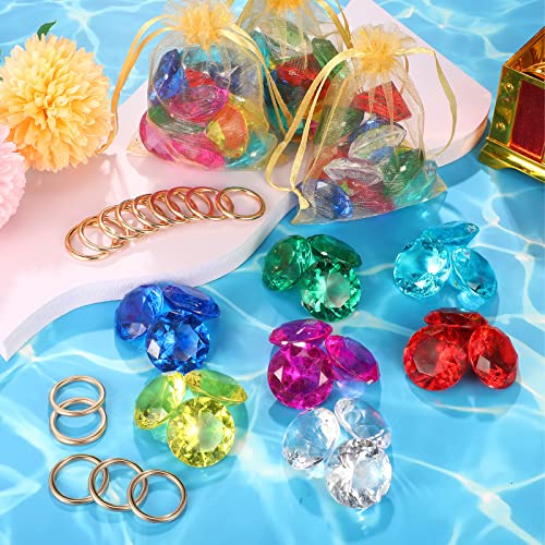 Chalyna 45 Pcs Acrylic Diamond Gem Jewelry Alloy Gold Round Ring Set Pirate Treasure Hunting Cake Decoration with Bag(Fresh Style) - Image 4