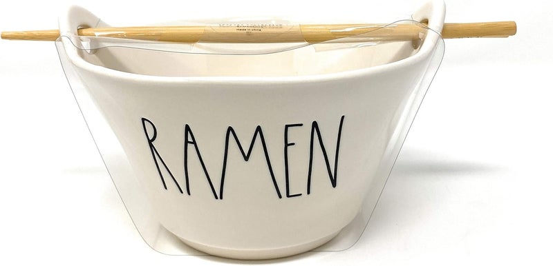 Rae Dunn RAMEN Japanese Styple Soup Bowls with Chopticks Ceramic Set of Two - Image 1