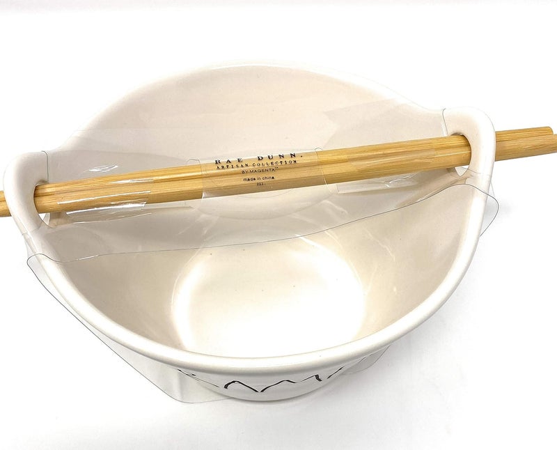 Rae Dunn RAMEN Japanese Styple Soup Bowls with Chopticks Ceramic Set of Two - Image 2
