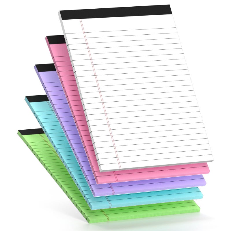 Nichela 5 Pcs Note Pads 5 x 8 Inch Small Legal Pads 5 x 8 Colored Notepad 5 x 8 Micro Perforated Writing Pads Lined Paper College Ruled 30 Sheets Notebook for Study, To-Do Lists, School & Office Supplies - Image 1