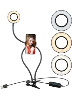 Selfie Ring Light with Cell Phone Holder Stand for Live Stream & Makeup,LED Camera Light with Lazy Bracket for Video/Photography, Desk Lamp for Bedroom, Office, Kitchen