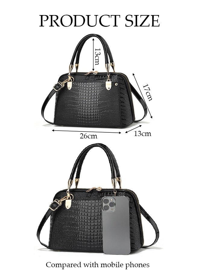 DUNISO Women's Shoulder Bag, Soft Leather Messenger Bag, Simple And Fashionable Handbag, Crocodile Pattern Tote Bag, Adjustable Shoulder Strap, Suitable For Commuting, Travel, Shopping, Storage And Organization  - Image 2