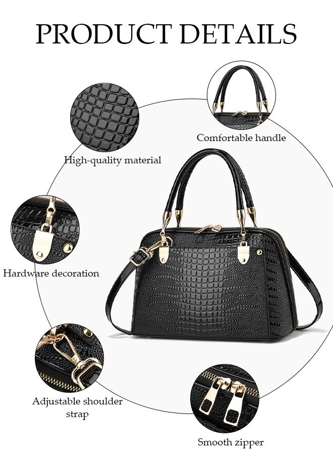 DUNISO Women's Shoulder Bag, Soft Leather Messenger Bag, Simple And Fashionable Handbag, Crocodile Pattern Tote Bag, Adjustable Shoulder Strap, Suitable For Commuting, Travel, Shopping, Storage And Organization  - Image 4